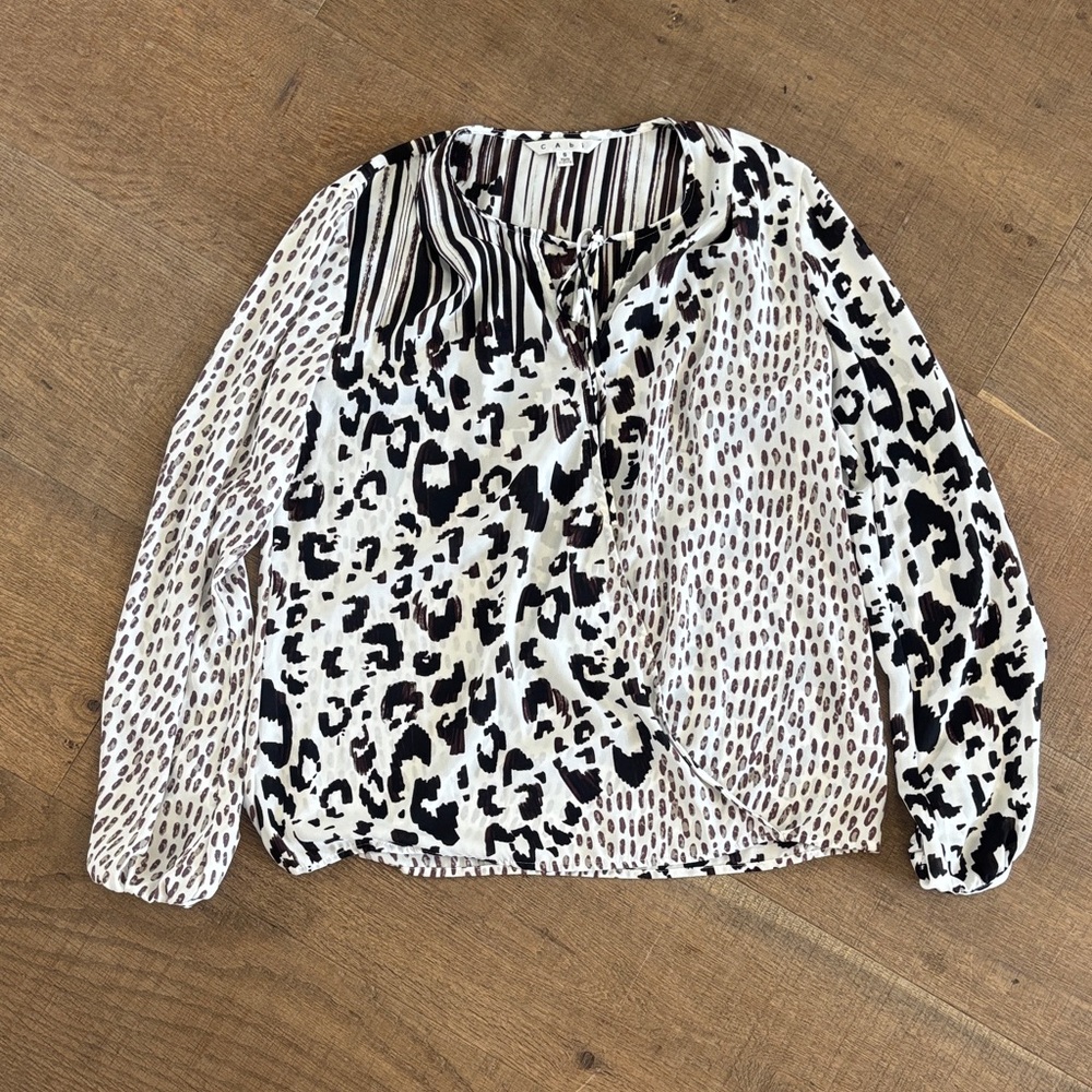 CAbi Leopard and Stripe Pattern Blouse